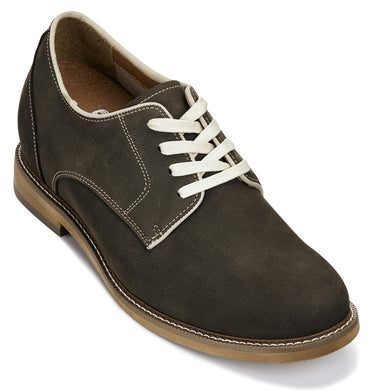 Elevator shoes height increase CALTO - J1311 - 3 Inches Taller (Sardine Grey) - Business Casual Leather Derbies