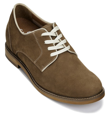 Elevator shoes height increase CALTO - J1312 - 3 Inches Taller (Khaki Brown) - Business Casual Leather Derbies