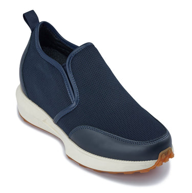 Elevator shoes height increase CALTO - J1435 - 3.3 Inches Taller (Dark Blue) - Casual Chunky Sole Sneaker Loafers