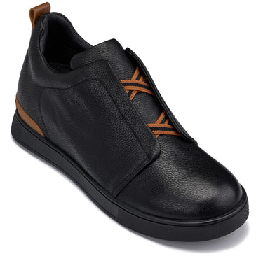 Elevator shoes height increase CALTO - J1931 - 2.6 Inches Taller (Black/Black Sole) - Slip-On Snoafers