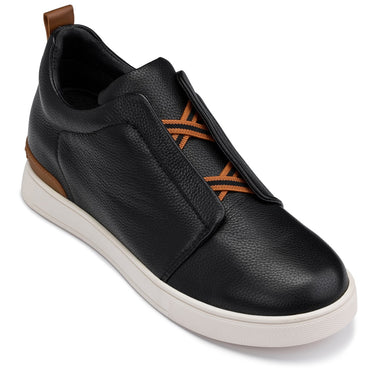 Elevator shoes height increase CALTO - J1932 - 2.6 Inches Taller (Black/White Sole) - Slip-On Snoafers