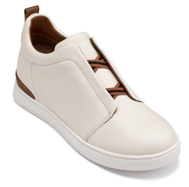 Elevator shoes height increase CALTO - J1933 - 2.6 Inches Taller (Off-White) - Slip-On Snoafers