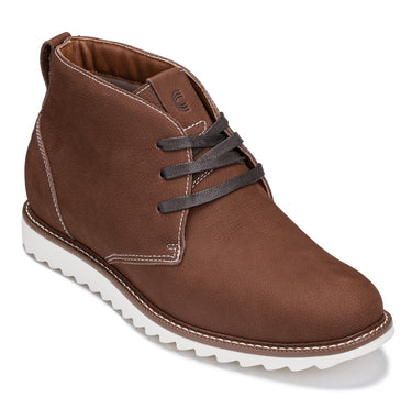 Elevator shoes height increase CALTO - J2193 - 2.6 Inches Taller (Brown/White Sole) - Nubuck Chukka Boots