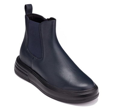 Elevator shoes height increase CALTO - J24812 - 3 Inches Taller (Ultramarine Blue) - Lightweight Pebble Nappa Chelsea Zipper Boots