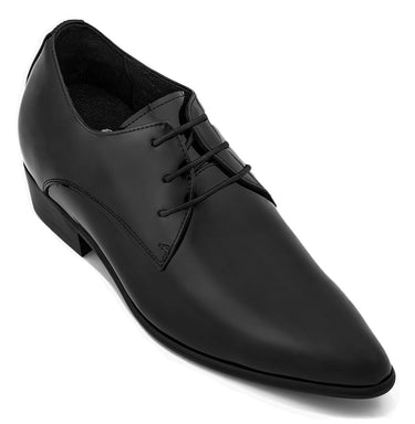 Elevator shoes height increase CALTO - K2726 - 2.8 Inches Taller (Jet Black) - Patent Leather Sharp Toe Dress Derbies - Lightweight