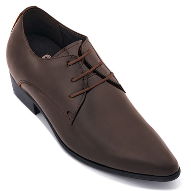 Elevator shoes height increase CALTO - K2727 - 2.8 Inches Taller (Chocolate Brown) - Patent Leather Sharp Toe Dress Derbies - Lightweight