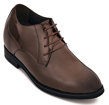 Elevator shoes height increase CALTO - K8011 - 3.4 Inches Taller (Coffee Brown) - Patent Leather Dress Derbies