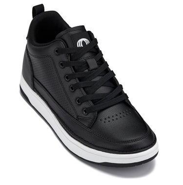Elevator shoes height increase CALTO - Q271 - 2 Inches Taller (Black Noir) - Elevated Leatherette Micro-Perforated Sneakers