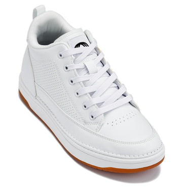 Elevator shoes height increase CALTO - Q272 - 2 Inches Taller (White & Gum Sole) -Elevated Leatherette Micro-Perforated Sneakers