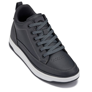 Elevator shoes height increase CALTO - Q273 - 2 Inches Taller (Cement Grey) -Elevated Leatherette Micro-Perforated Sneakers