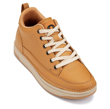 Elevator shoes height increase CALTO - Q274 - 2 Inches Taller (Camel Brown & Gum Sole) - Elevated Leatherette Micro-Perforated Sneakers