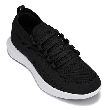 Elevator shoes height increase CALTO - QA062 - 2.4 Inches Taller (Black/White Sole) - Lightweight Knitted Sneakers