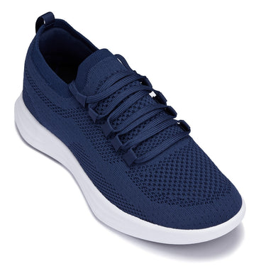 Elevator shoes height increase CALTO - QA063 - 2.4 Inches Taller (Navy/White Sole) - Lightweight Knitted Sneakers