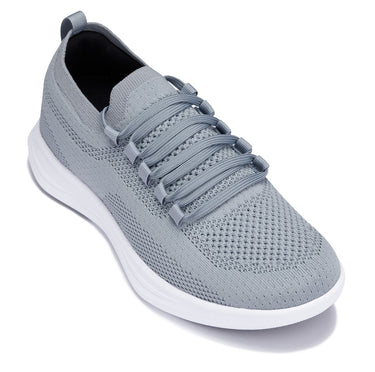 Elevator shoes height increase CALTO - QA065 - 2.4 Inches Taller (Grey/White Sole) - Lightweight Knitted Sneakers