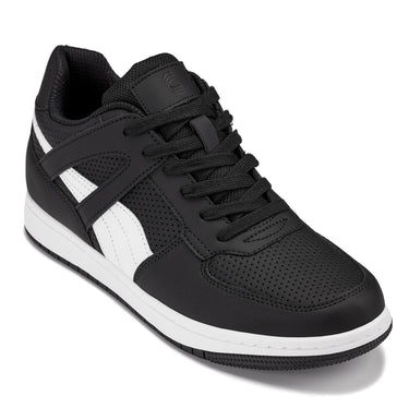 Elevator shoes height increase CALTO - S2530 - 2.2 Inches Taller (Black/White) - Contemporary Casual Sneaker