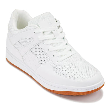 Elevator shoes height increase CALTO - S2531 - 2.2 Inches Taller (White) with Gum Sole - Contemporary Casual Sneaker