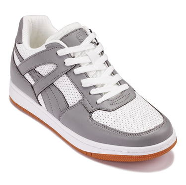 Elevator shoes height increase CALTO - S2532 - 2.2 Inches Taller (Grey/White) with Gum Sole - Contemporary Casual Sneaker