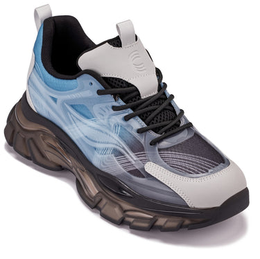 Elevator shoes height increase CALTO - S3862 - 2.6 Inches Taller (Grey/Blue) - Chunky Sole Sporty Sneakers