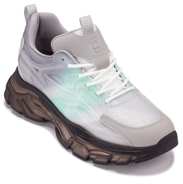 Elevator shoes height increase CALTO - S3863 - 2.6 Inches Taller (Green/Grey) - Chunky Sole Sporty Sneakers