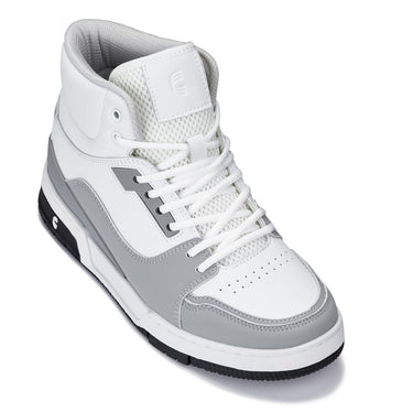 Elevator shoes height increase CALTO - S4751 - 3 Inches Taller (White/Grey) - High Top Sneakers