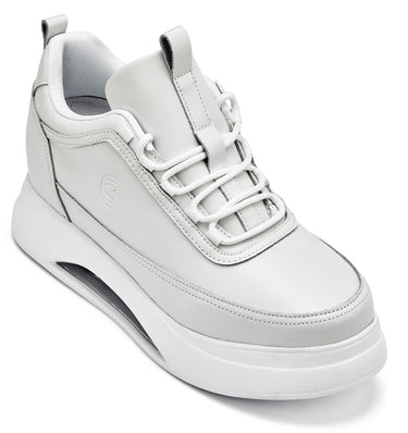 Elevator shoes height increase CALTO - S4926 - 3.2 Inches Taller (Bone/White Sole) - Chunky Elevated Platform Sneakers