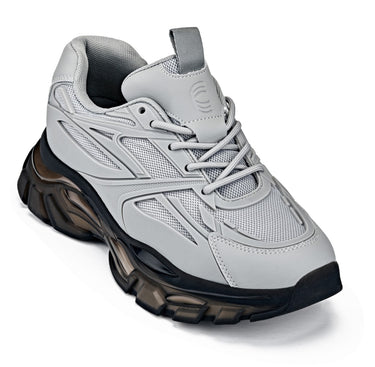 Elevator shoes height increase CALTO - S5281 - 2.6 Inches Taller (Cement/Translucent Onyx Sole) - Chunky Sole Sporty Sneakers