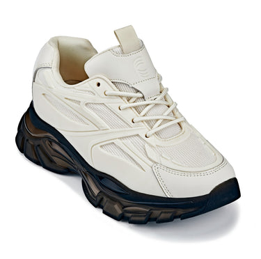 Elevator shoes height increase CALTO - S5283 - 2.6 Inches Taller (Beige/Translucent Onyx Sole) - Chunky Sole Sporty Sneakers