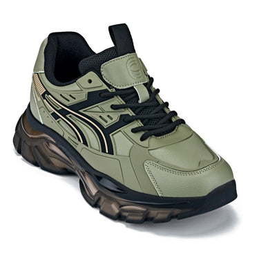 Elevator shoes height increase CALTO - S5284 - 2.6 Inches Taller (Khaki Green/Translucent Onyx Sole) - Chunky Sole Sporty Sneakers
