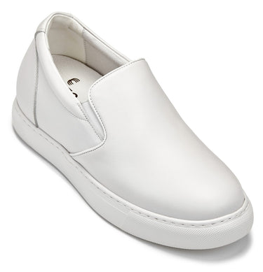 Elevator shoes height increase CALTO - T1022 - 2.6 Inches Taller (White) - Lightweight Nappa Leather Loafer