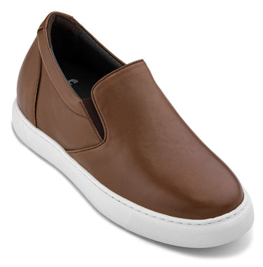 Elevator shoes height increase CALTO - T1023 - 2.6 Inches Taller (Coffee Brown) - Lightweight Nappa Leather Loafer