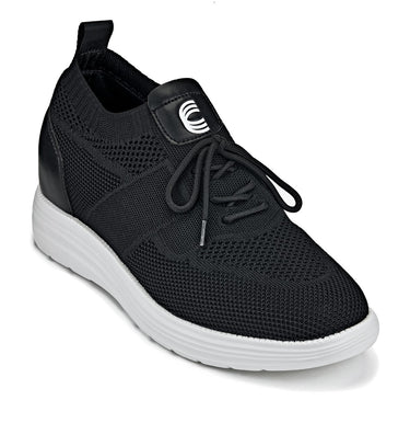 Elevator shoes height increase CALTO - X1340 - 2.8 Inches Taller (Black) - Lace Up Casual Walker - Lightweight