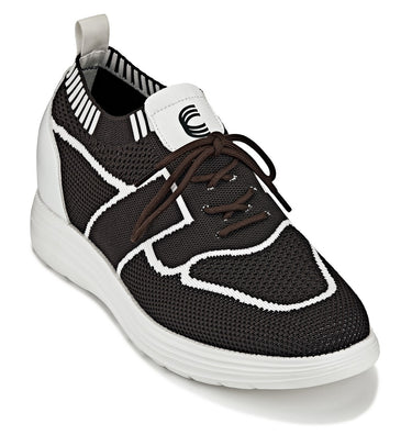 Elevator shoes height increase CALTO - X1342 - 2.8 Inches Taller (Mocha Brown/White) - Lace Up Casual Walker - Lightweight