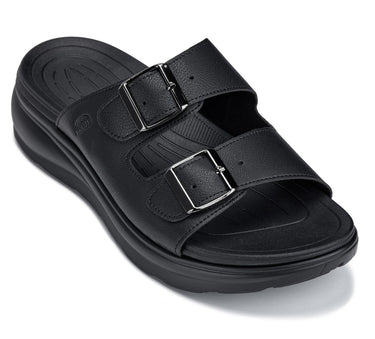 Elevator shoes height increase CALTO - X1660 - 2 Inches Taller (Black Buckle) - Dual Adjustable Buckle Sandal