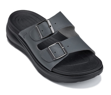 Elevator shoes height increase CALTO - X1661 - 2 Inches Taller (Iron Grey Buckle) - Dual Adjustable Buckle Sandals