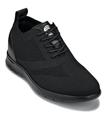 Elevator shoes height increase CALTO - X2211 - 2.4 Inches Taller (Black/Black Sole) - Lace Up Casual Walker - Lightweight