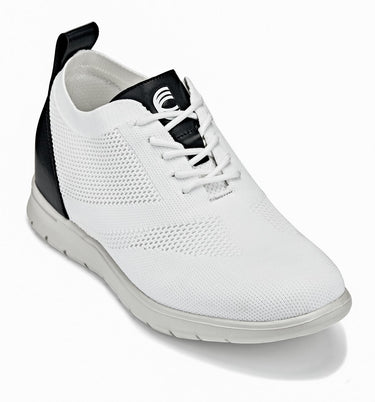 Elevator shoes height increase CALTO - X2212 - 2.4 Inches Taller (White/Black) - Lace Up Casual Walker - Lightweight