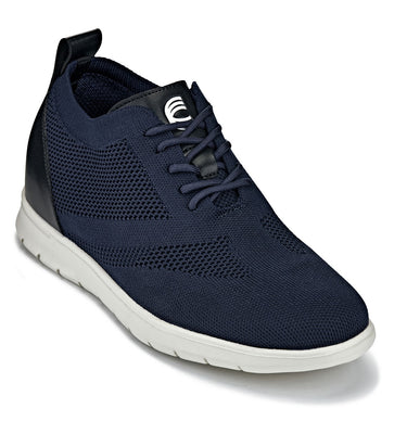 Elevator shoes height increase CALTO - X2214 - 2.4 Inches Taller (Night Blue/Black) - Lace Up Casual Walker - Lightweight