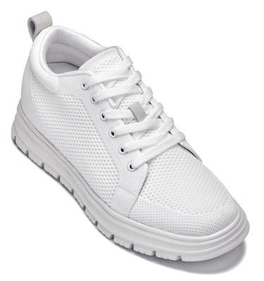 Elevator shoes height increase CALTO - X2321 - 2.4 Inches Taller (White/White Sole) - Lace Up Casual Sneaker - Lightweight