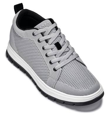 Elevator shoes height increase CALTO - X2324 - 2.4 Inches Taller (Pewter Grey/White & Black Sole) - Lace Up Casual Sneaker - Lightweight