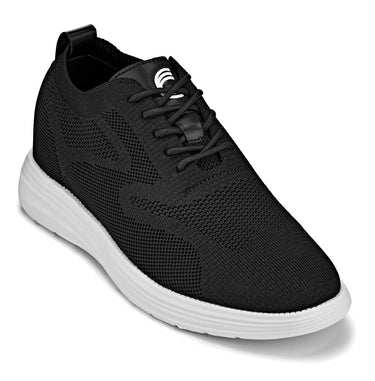 Elevator shoes height increase CALTO - X2632 - 2.8 Inches Taller (Black/White Sole) - Lace Up Casual Walker - Lightweight