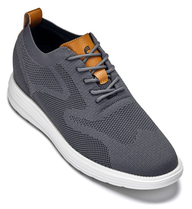 Elevator shoes height increase CALTO - X2636 - 2.8 Inches Taller (Iron Grey/Brown) - Lace Up Casual Walker - Lightweight