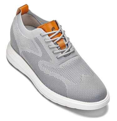 Elevator shoes height increase CALTO - X2637 - 2.8 Inches Taller (Pewter Grey/Brown) - Lace Up Casual Walker - Lightweight