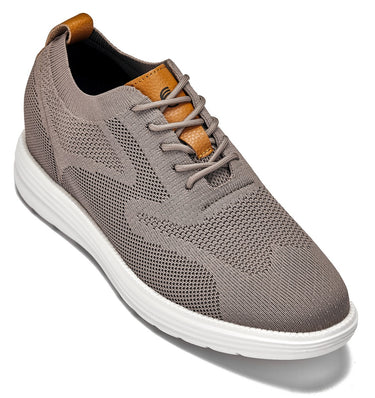 Elevator shoes height increase CALTO - X2638 - 2.8 Inches Taller (Khaki/Brown) - Lace Up Casual Walker - Lightweight