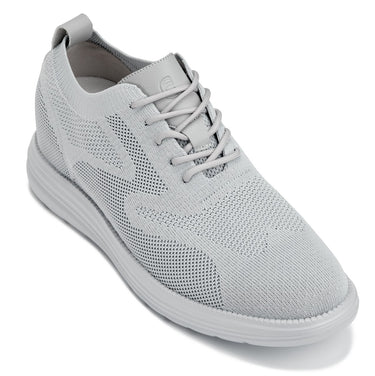 Elevator shoes height increase CALTO - X2640 - 2.8 Inches Taller (Pewter/Light Grey Sole) - Lace Up Casual Walker - Lightweight