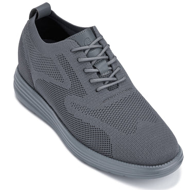 Elevator shoes height increase CALTO - X2641 - 2.8 Inches Taller (Iron/Dark Grey Sole) - Lace Up Casual Walker - Lightweight