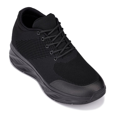 Elevator shoes height increase CALTO - X2690 - 2.8 Inches Taller (Black/Black Sole) - Lightweight Sporty Sneakers