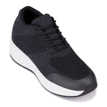 Elevator shoes height increase CALTO - X2692 - 2.8 Inches Taller (Charcoal/White Sole) - Lightweight Sporty Sneakers
