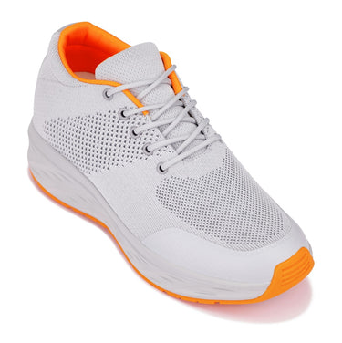 Elevator shoes height increase CALTO - X2694 - 2.8 Inches Taller (Light Grey/Orange) - Lightweight Sporty Sneakers