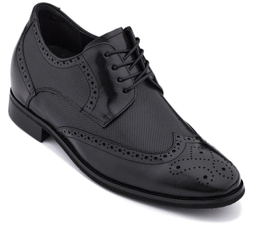 Elevator shoes height increase CALTO - Y10655 - 2.8 Inches Taller (Black) - Wingtip Oxford Dress Shoe