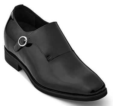 Elevator shoes height increase CALTO - Y1182 - 3.2 Inches Taller (Black) - Monk Strap Slip-On Patent Leather Dress Oxford